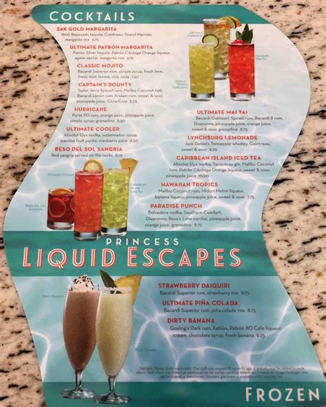 Take a look at the extensive drink menu from Princess Cruise Lines. . Princess cruise cocktail menu